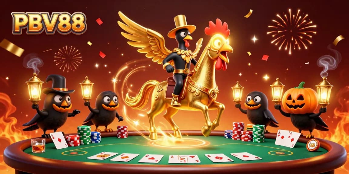 Experience casino excitement with PBV88 as golden rooster fights alongside friends in dynamic gaming scene.