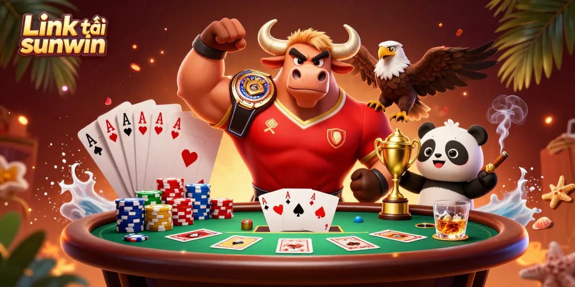 Experience the excitement of gambling with Link tải sunwin, showcasing vibrant casino elements and energetic characters.