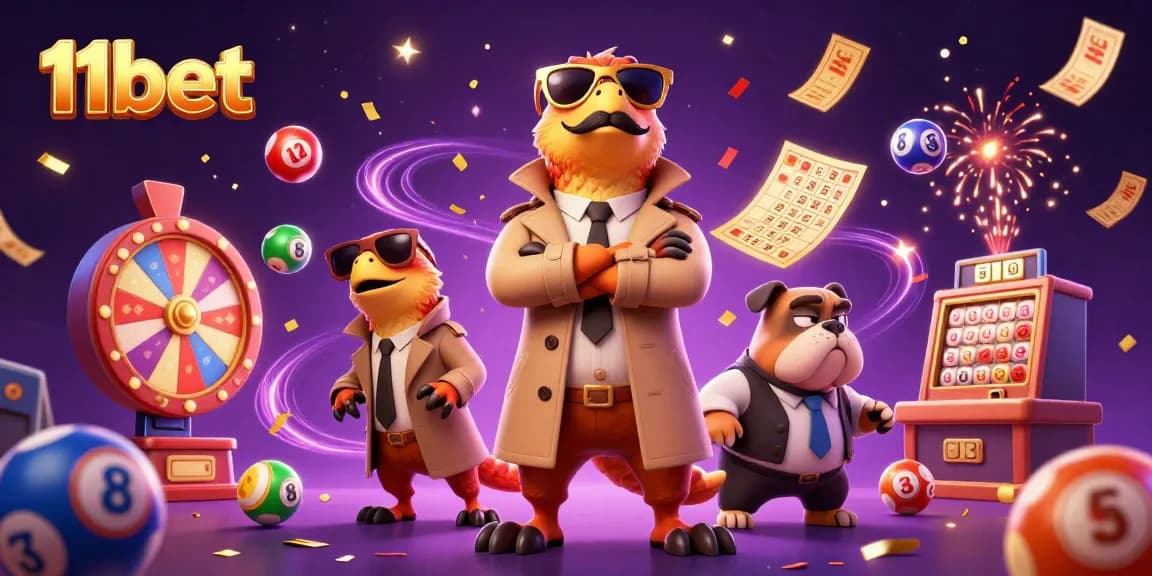 Experience the thrill of 11bet with raptors in disguise, colorful lottery balls, and a VIP casino atmosphere.