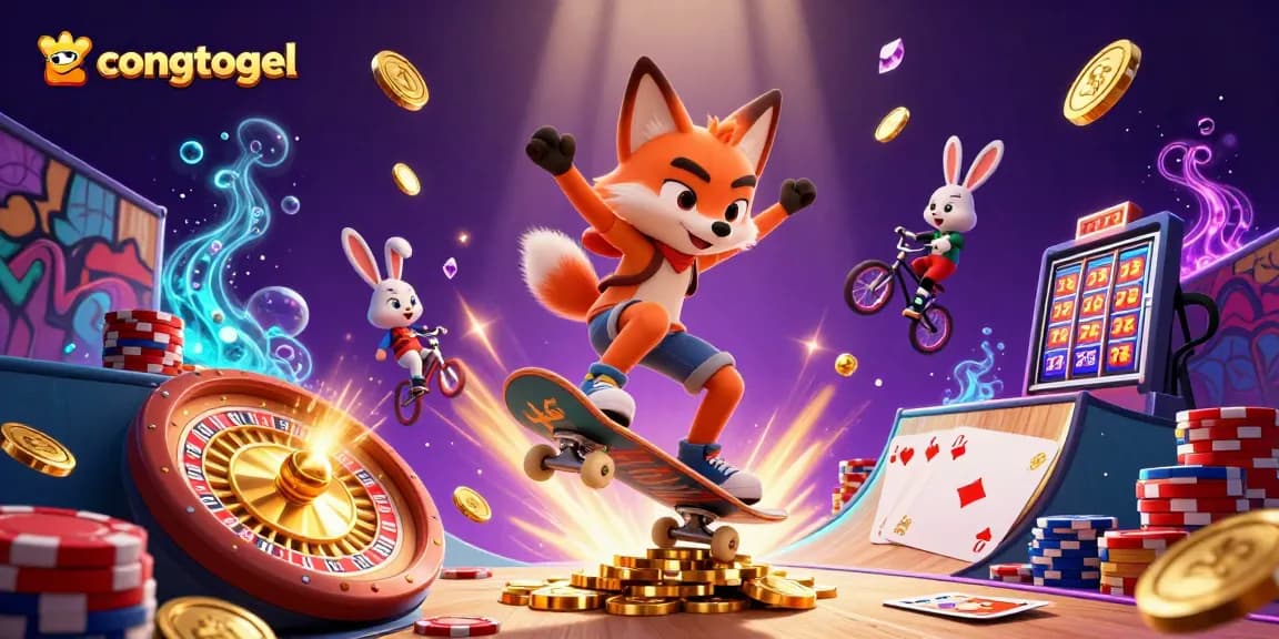 Engage in thrilling congtogel gameplay with vibrant casino-themed 3D illustration showcasing dynamic characters.