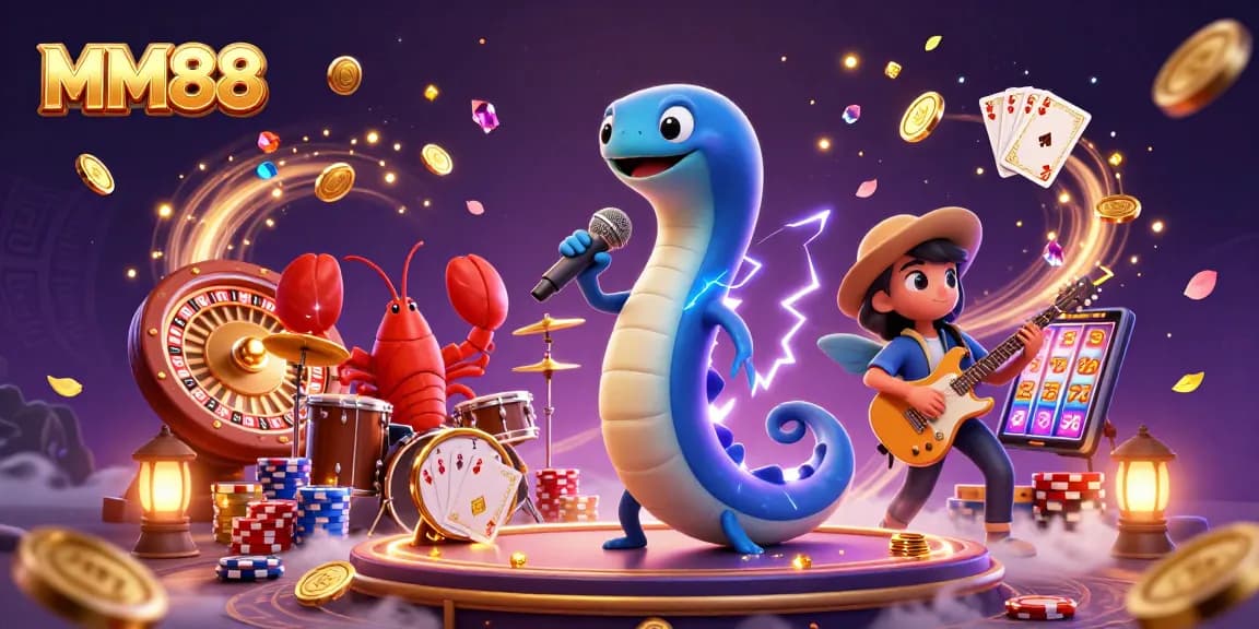 Experience MM88's vibrant underwater casino with a dynamic electric eel DJ and lively sea creatures.