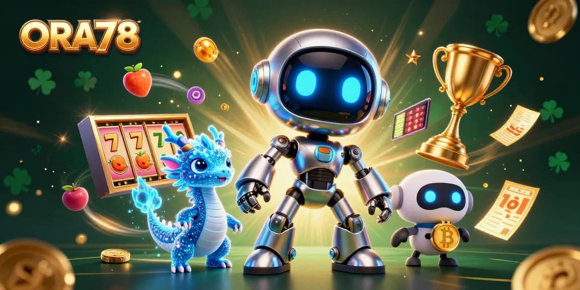 Ora78 menghadirkan slot jackpot penuh warna dengan simbol beruntung dan karakter futuristik.