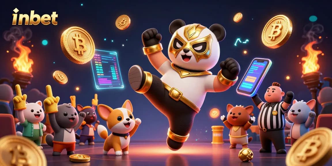 Experience thrilling inbet action with a wrestling panda and vibrant casino elements.
