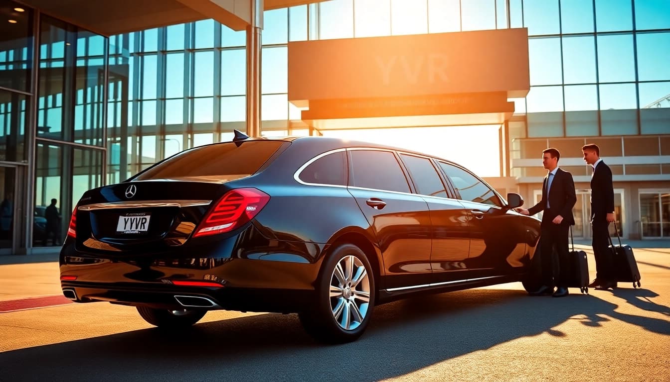 Luxury vancouver airport limo waiting at Vancouver International Airport, showcasing premium transportation.
