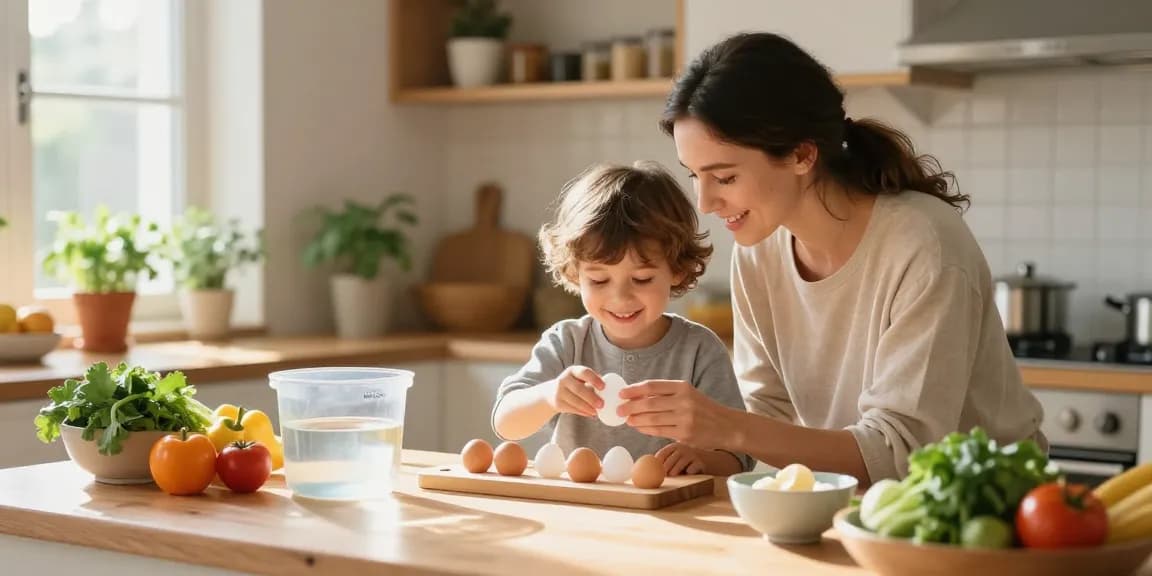 Memeriksa kesegaran telur dengan panduan https://www.eggfloattest.com/contact di dapur keluarga yang hangat.
