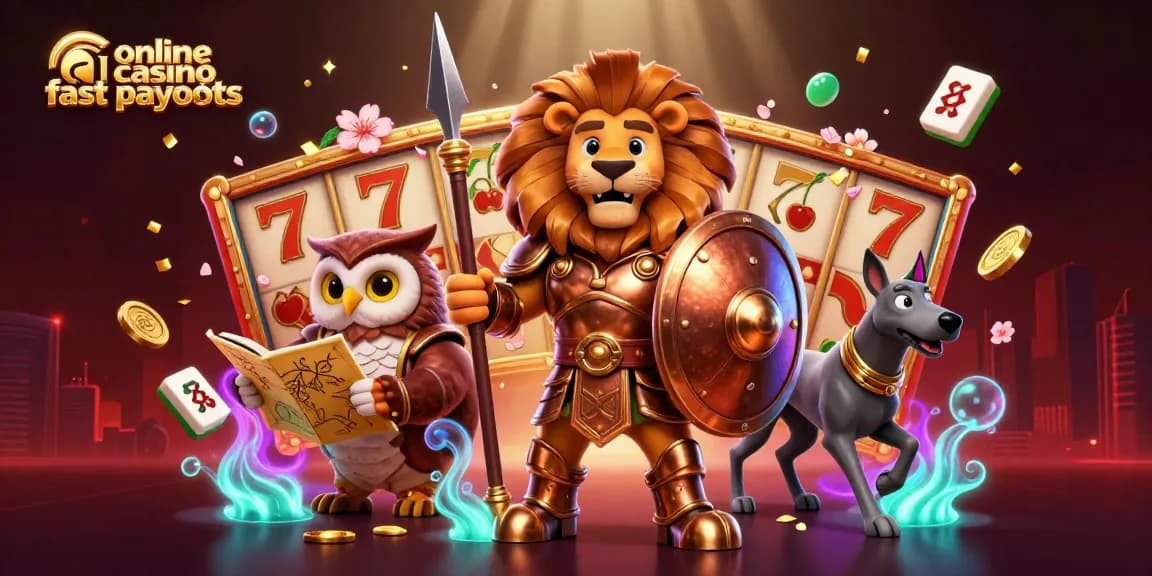 Experience online casino fast payouts in a vibrant 3D illustration featuring dynamic gambling elements and characters.