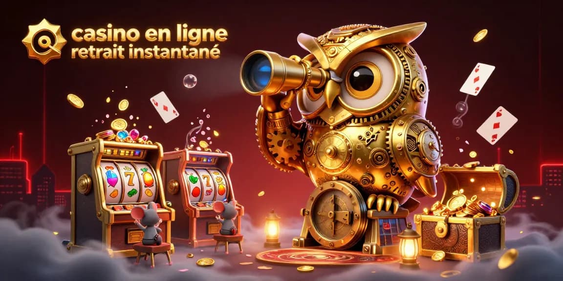 Vibrez avec le jeu dans un casino en ligne retrait instantané, où une chouette dorée veille sur des machines à sous scintillantes.