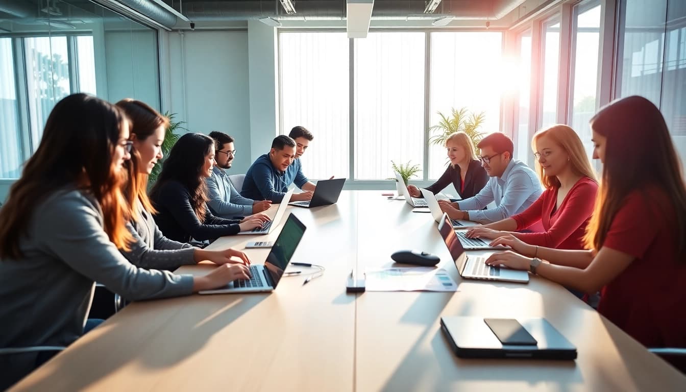 Creating engaging web design edmonton solutions with a collaborative team in a bright office.