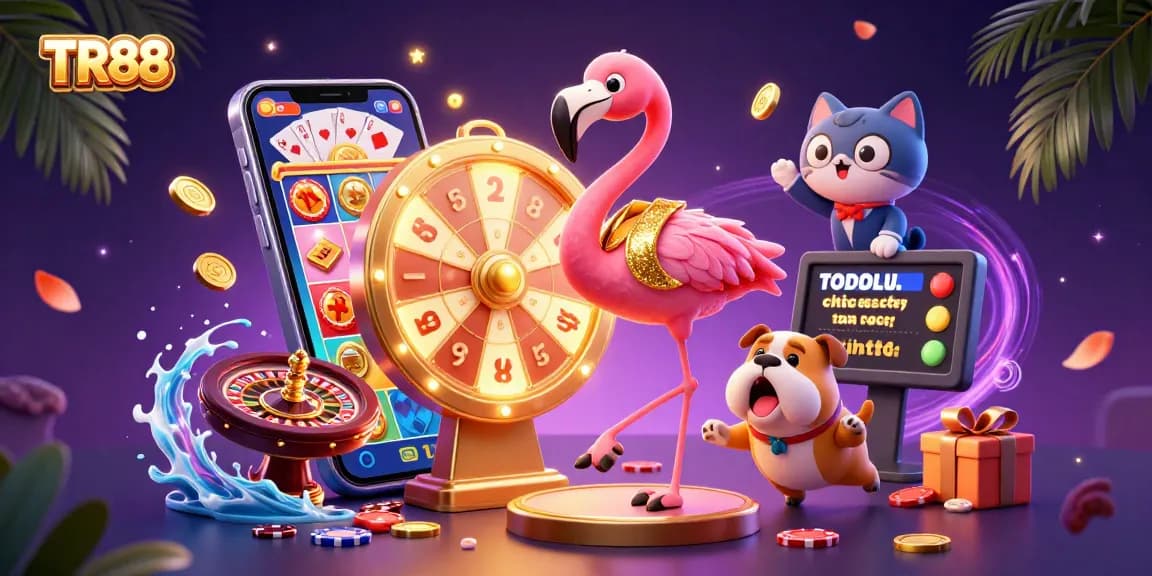 Spin to win with TR88 in a vibrant casino scene showcasing excitement and prizes.