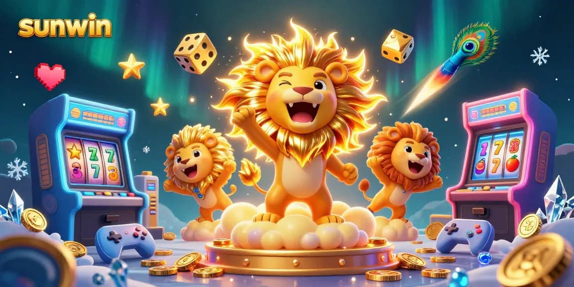 sunwin brings vibrant casino energy to life with a roaring sun lion, golden dice, and cheerful game machines.