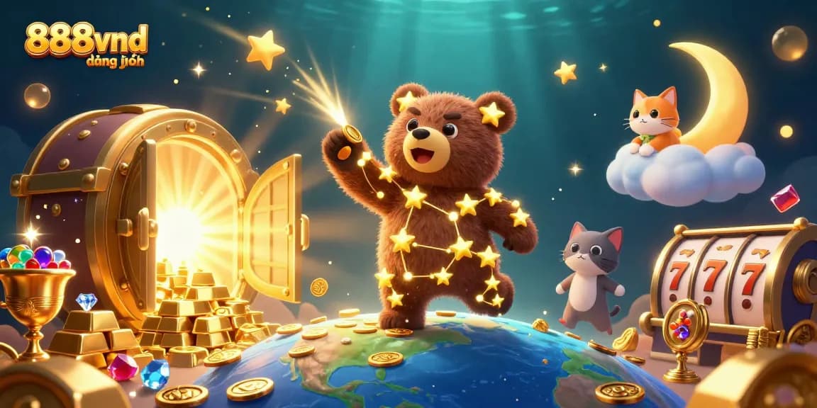 Immerse in the excitement of 888vnd đăng nhập as the constellation bear scoops coins amidst dazzling treasures.
