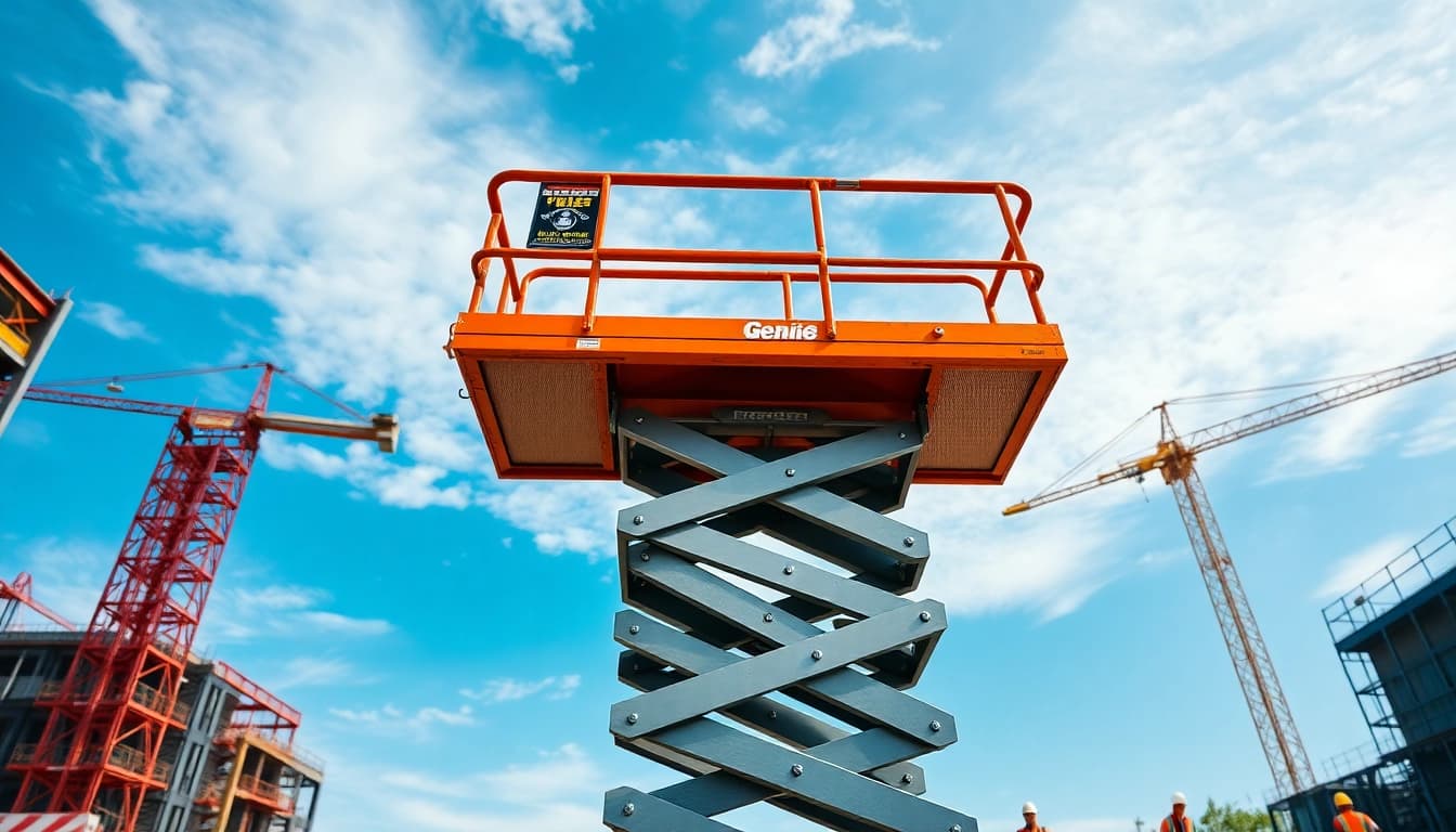 Workers operating a genie lift, showcasing its utility in construction projects.