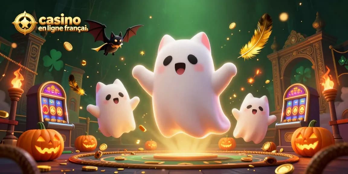 Le casino en ligne français accueille un chat fantôme et une chauve-souris dans une scène animée remplie de jackpots.