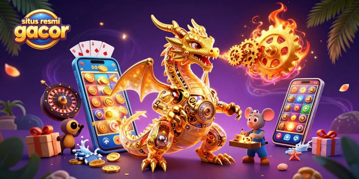 Permainan menarik di situs resmi gacor dengan naga emas berteknologi dan elemen kasino yang dinamis.