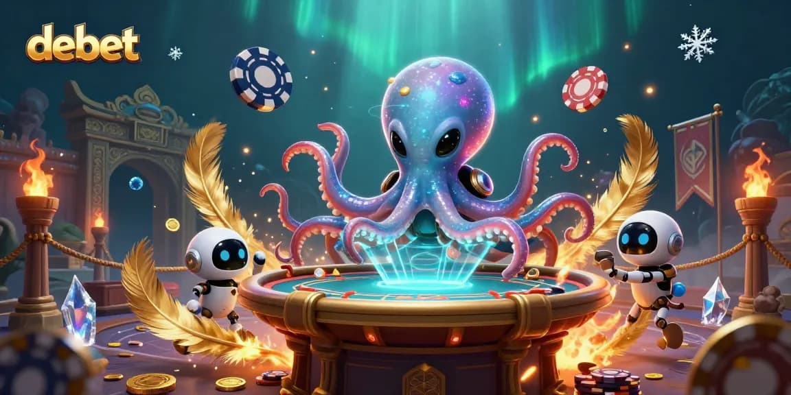 Experience the debet casino adventure with an alien octopus at a holographic poker table.