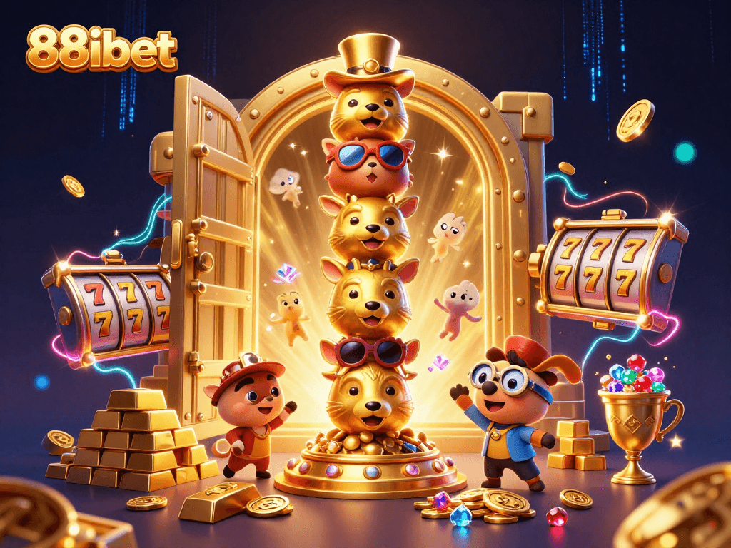 Engage in thrilling 88ibet casino gameplay with vibrant treasures and animated slot reels.