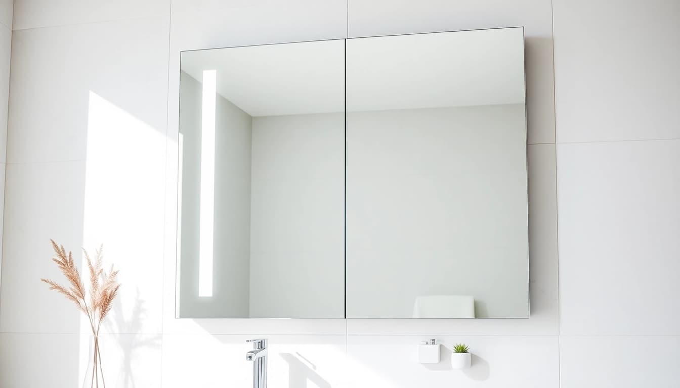 Spiegelschrank Bad mit Beleuchtung in modernem Badezimmer mit stilvollen Details.