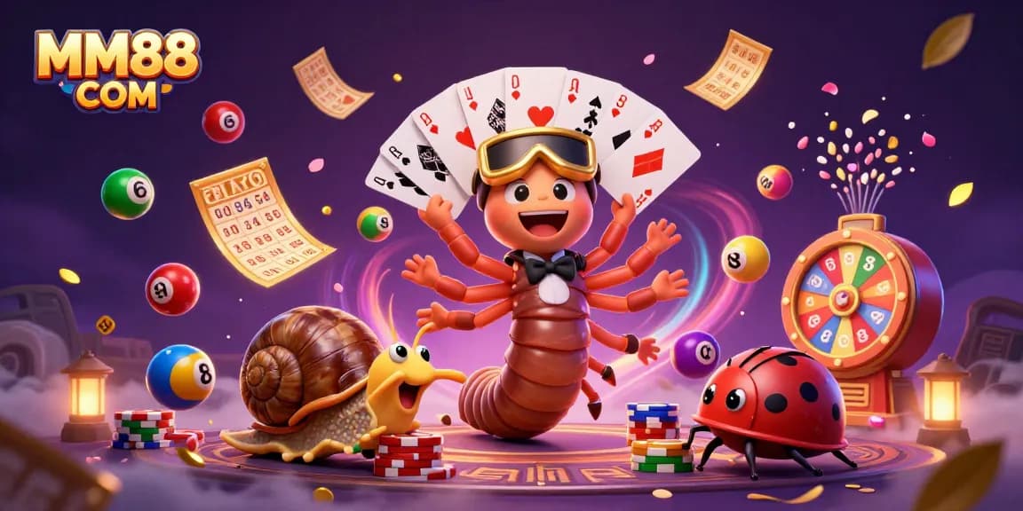 Experience the excitement of MM88 COM with a dynamic casino scene filled with colorful elements and characters