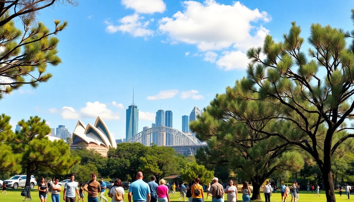 Experience the vibrant lifestyle of Australia with locals enjoying iconic landmarks.