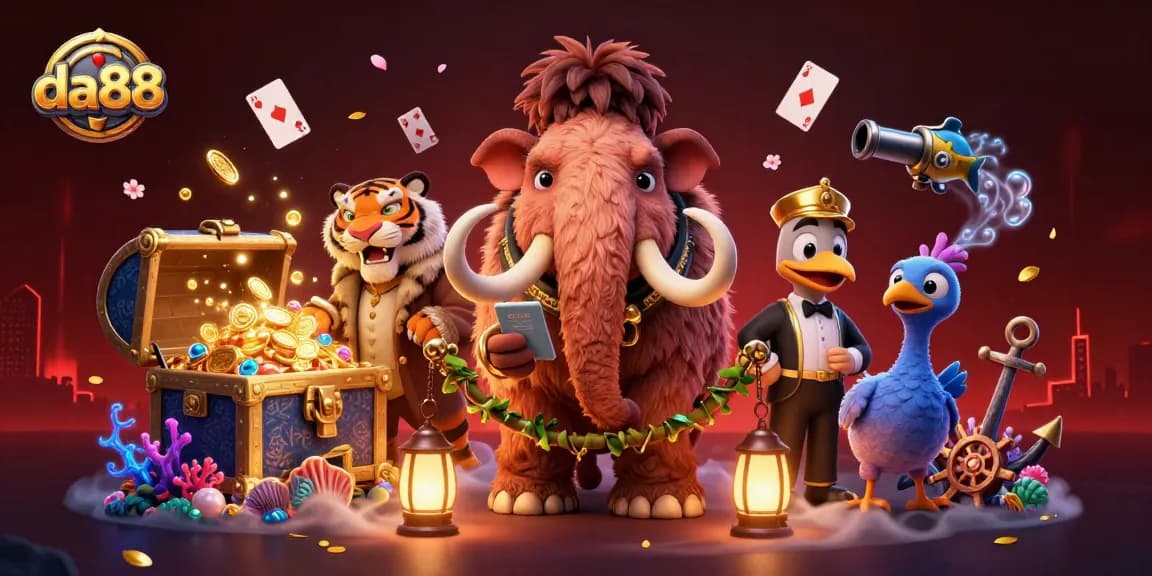 Experience the excitement of da88 with a vibrant casino scene featuring a woolly mammoth bouncer.