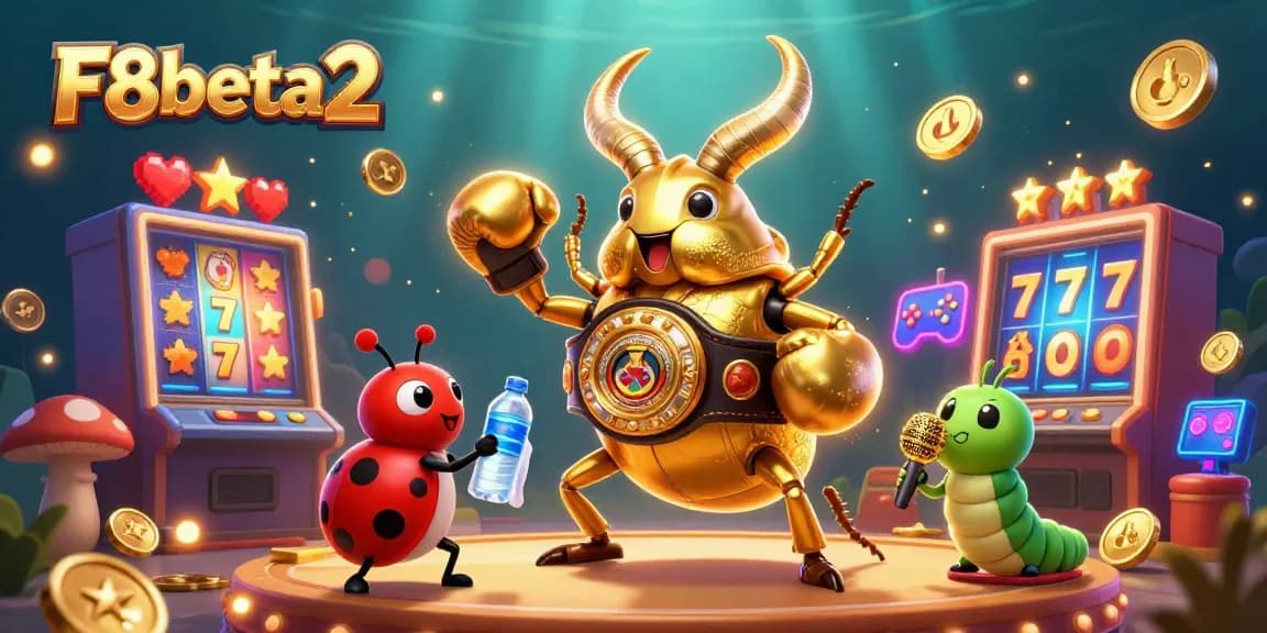 Experience thrilling gameplay at F8beta2 with a bright and colorful 3D casino adventure illustrating iconic game elements.