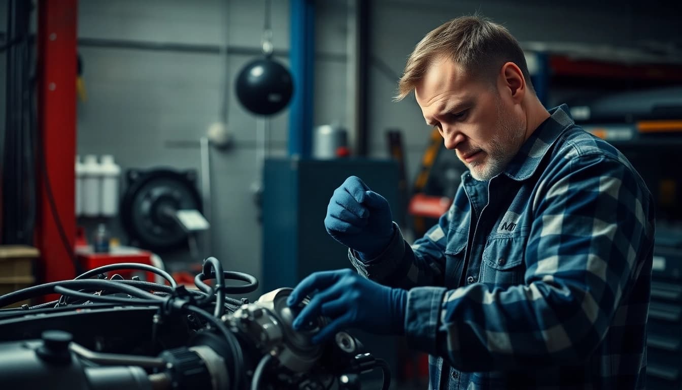 Meccanico che utilizza chiavi a bussola usag per lavorare su un motore, elevando la qualità del lavoro.