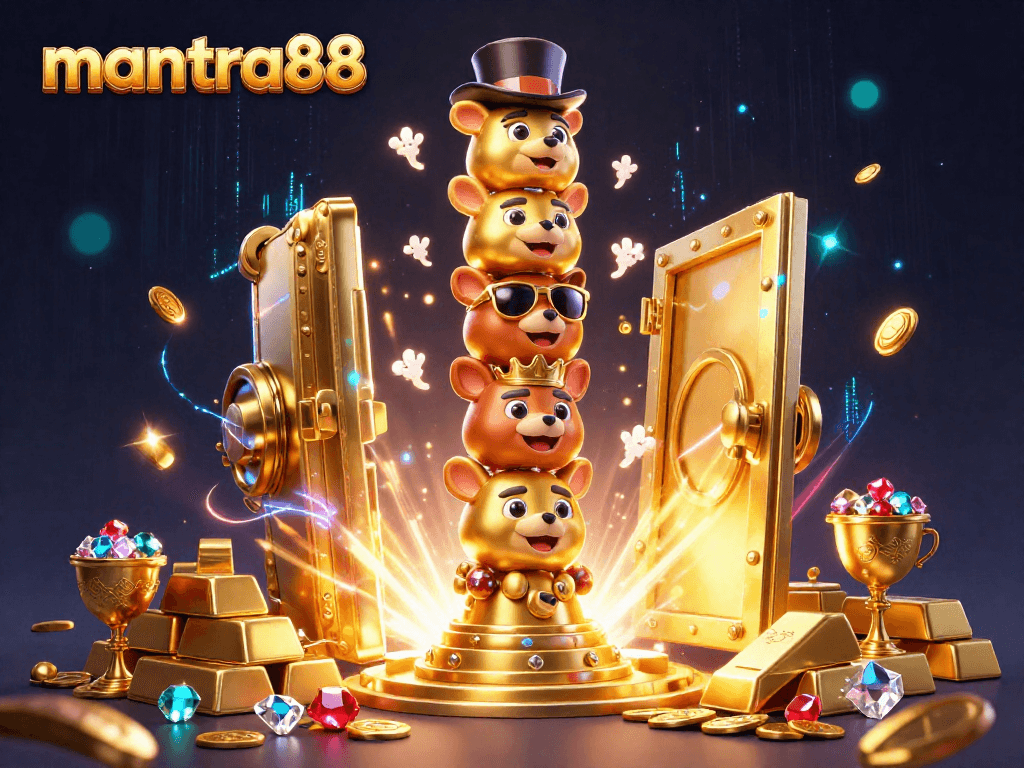 Engage with mantra88 at a vibrant casino scene featuring a golden totem pole and treasure vault.