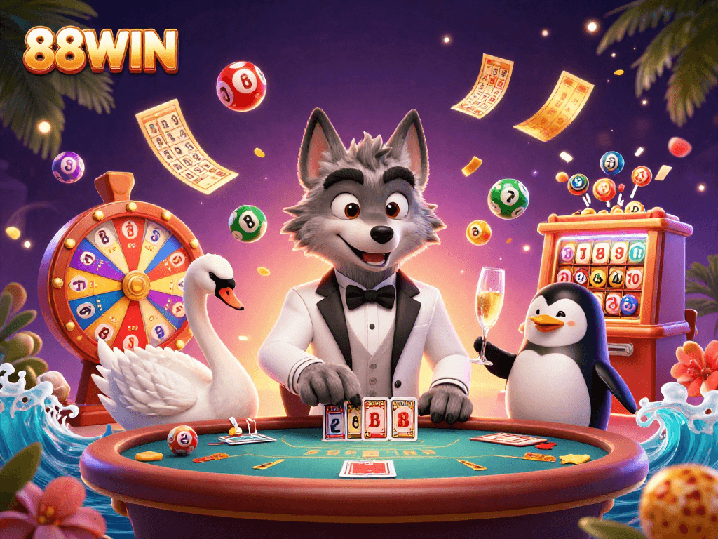 Experience thrilling games and wins at 88WIN with a vibrant casino atmosphere and engaging characters.