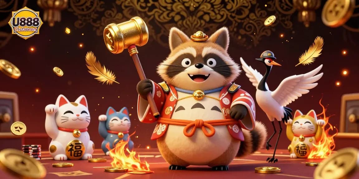 Join the excitement of U888 Plataforma with playful tanuki, lucky tokens, and festive charm.