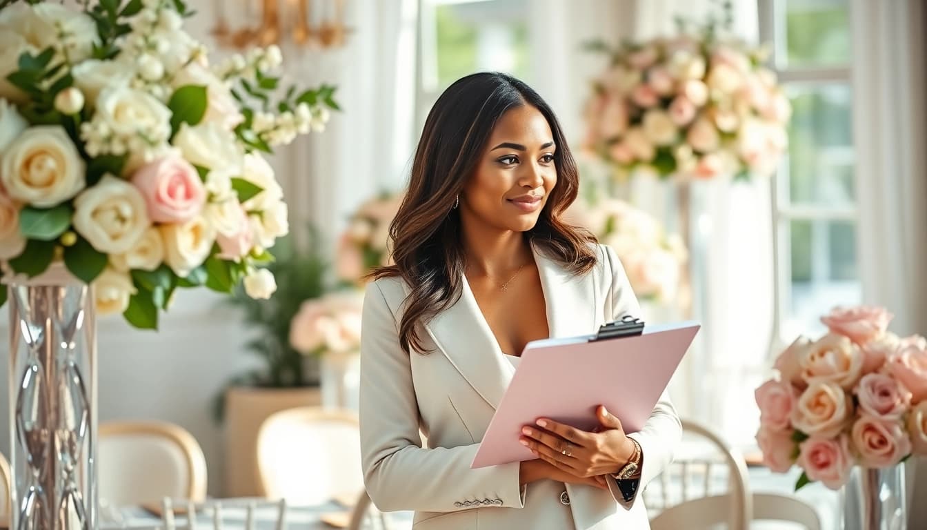 Washington dc wedding coordinator expertly organizing a chic wedding venue.