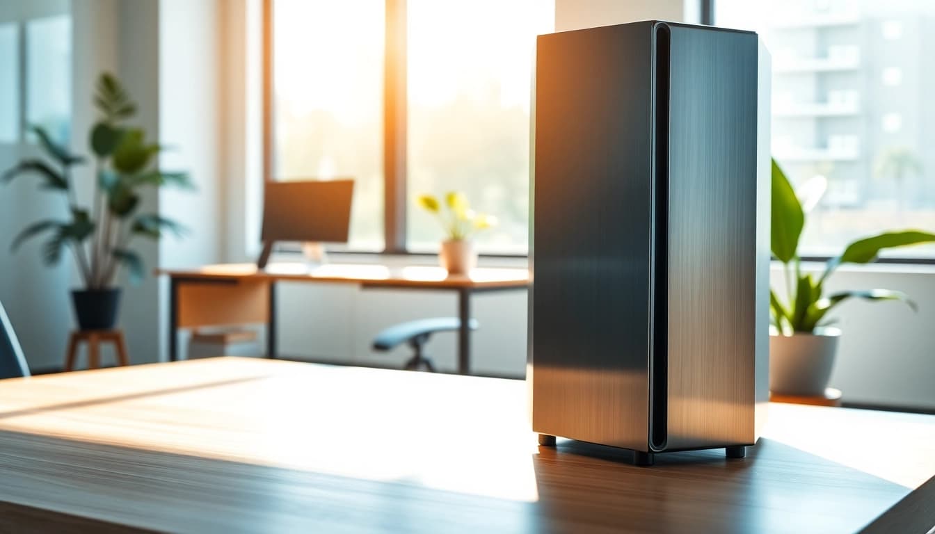 Καταπληκτικό pc ανακατασκευασμένο σε μοντέρνο γραφείο με λαμπερό σχεδιασμό.