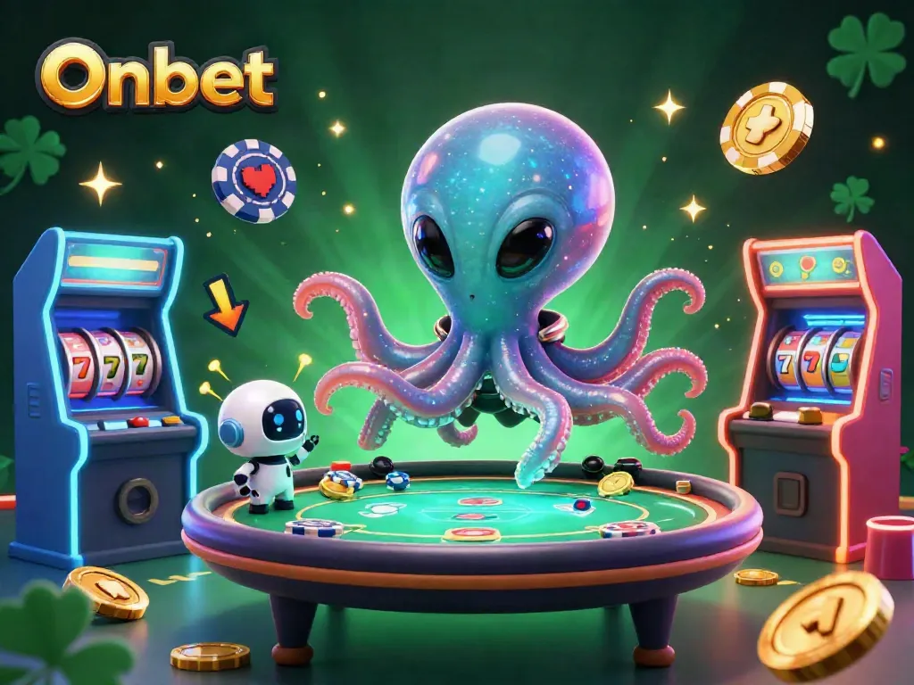 Engage with Onbet's vibrant, alien-themed poker scene featuring exciting characters and elements.