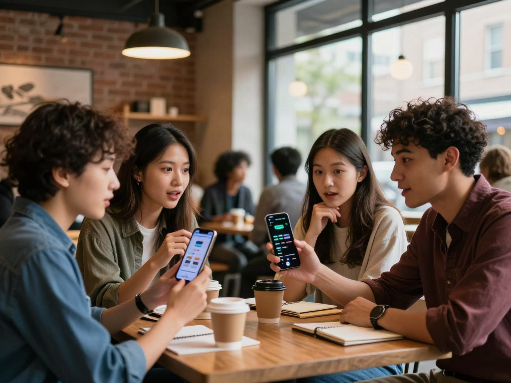 Group testing attractiveness with AI app in lively café setting