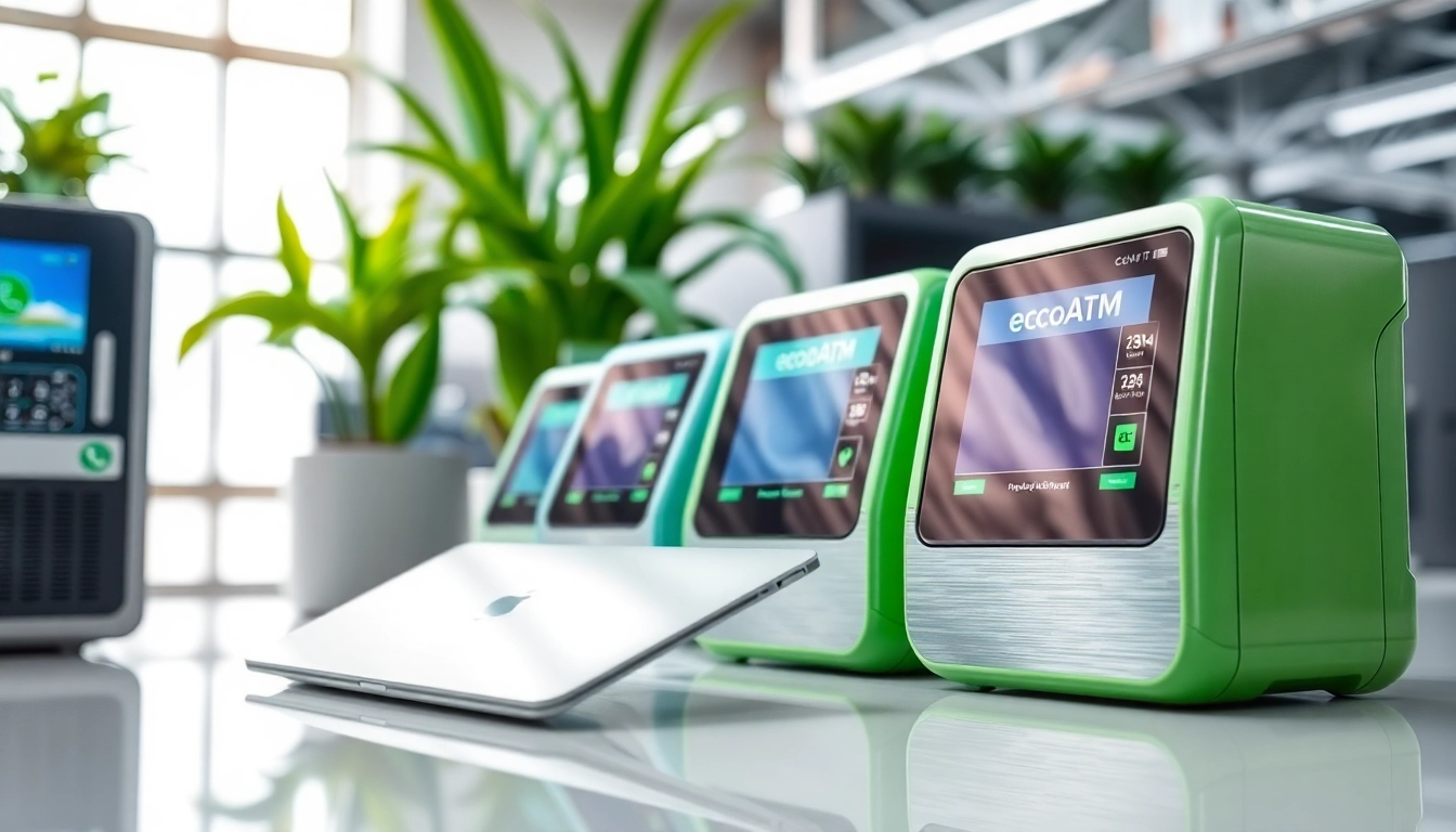 Showcasing ecoATM alternative devices in a modern, eco-friendly marketplace.