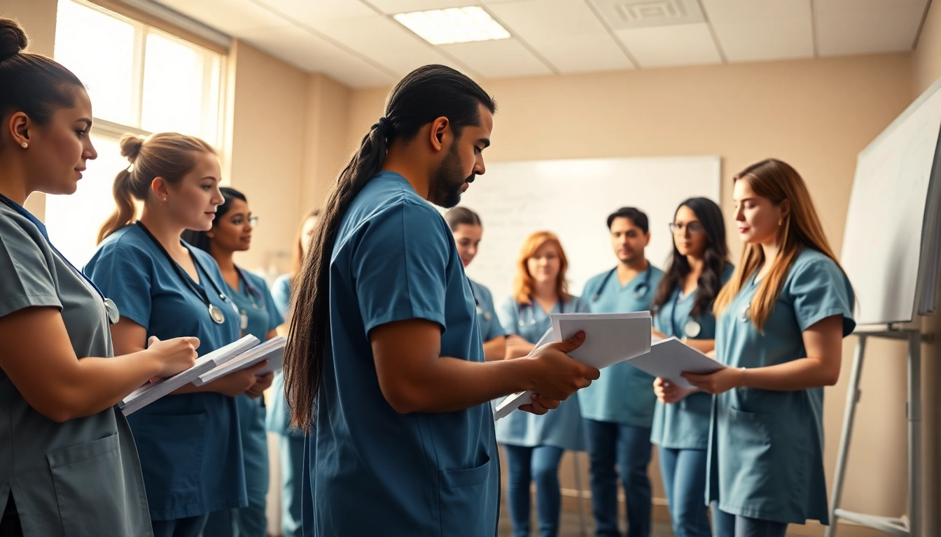 Engaged students in an in person Nclex review in Houston surrounded by study materials and a collaborative atmosphere.