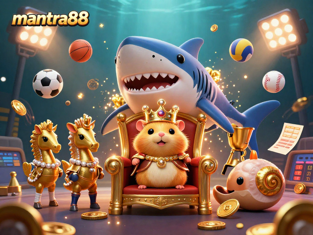 Bet on exciting games at mantra88, featuring a vibrant underwater scene with unique characters.