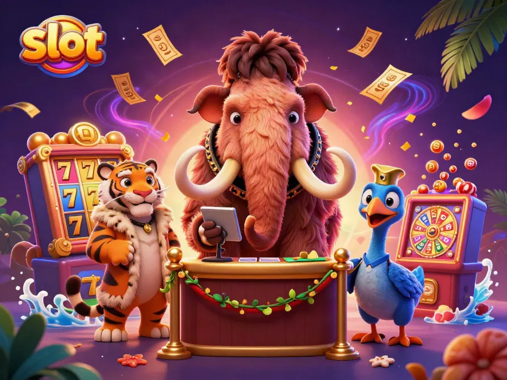 Engage with vibrant slot reels and dynamic characters in this immersive casino scene.