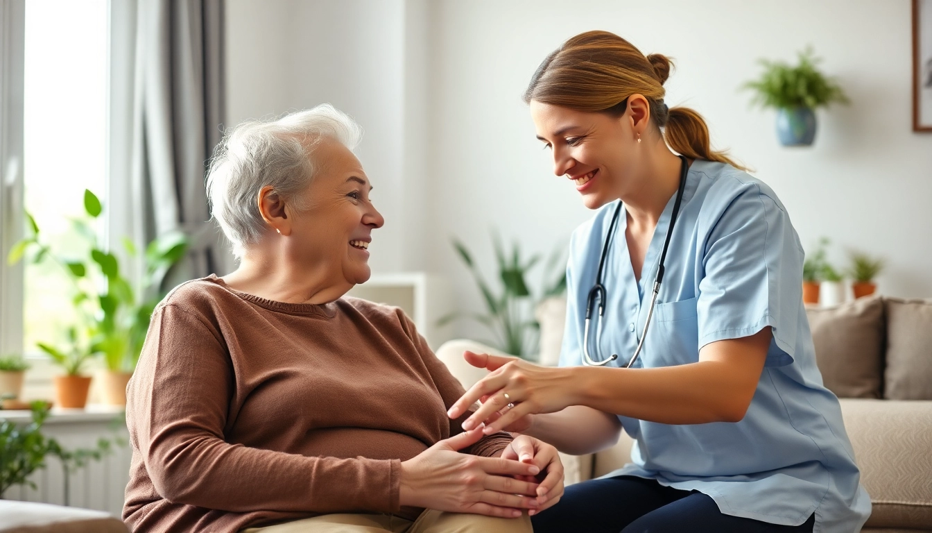 Engaging scene showcasing personal care services austin tx with a caregiver helping an elderly client.