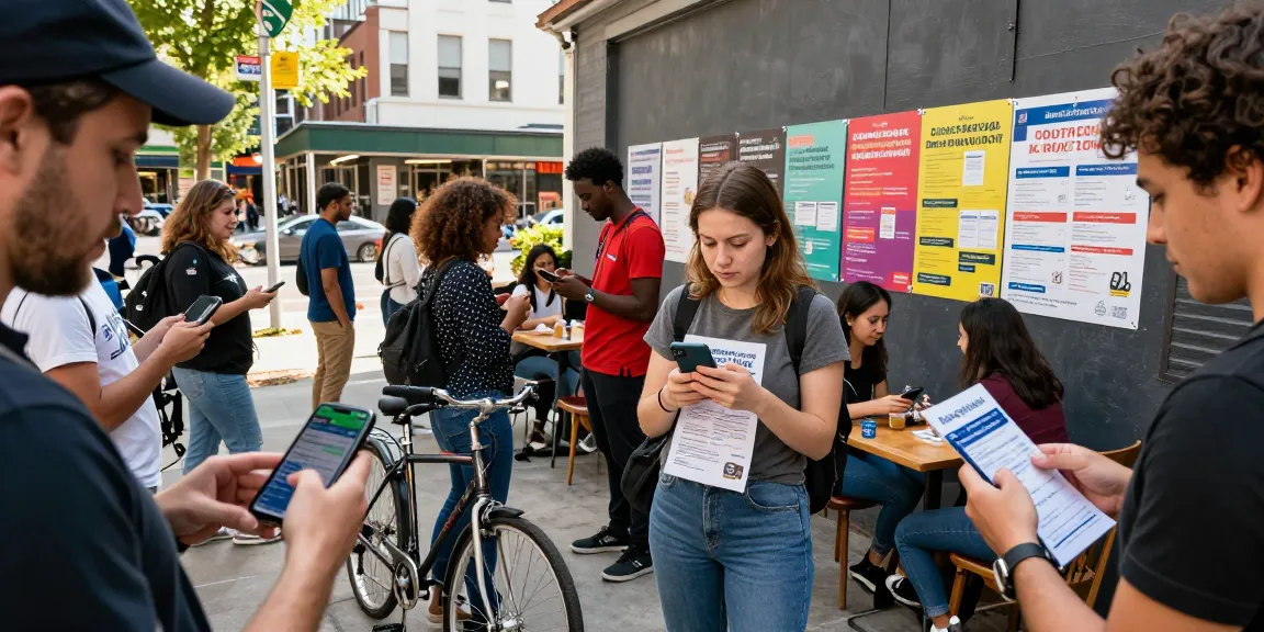 People engaging with BedPersonal for local classifieds in a vibrant urban market.