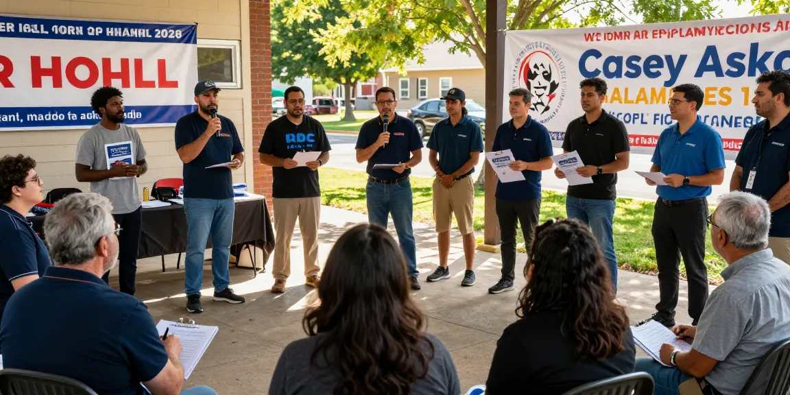 Casey Askar engaging voters at a town hall meeting showing community connection