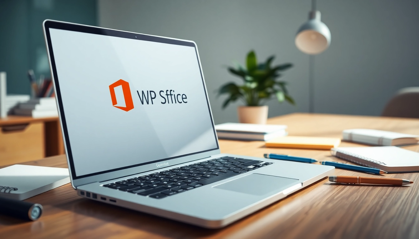使用 WPS 下载 Office 下载 进行多任务工作的现代办公桌，整齐的总布局。