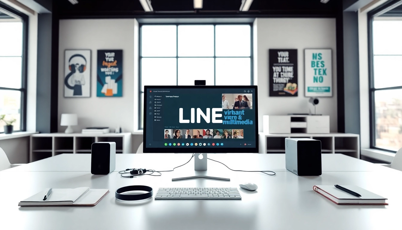 使用LINE電腦版的高效桌面工作環境，展示多媒體功能。