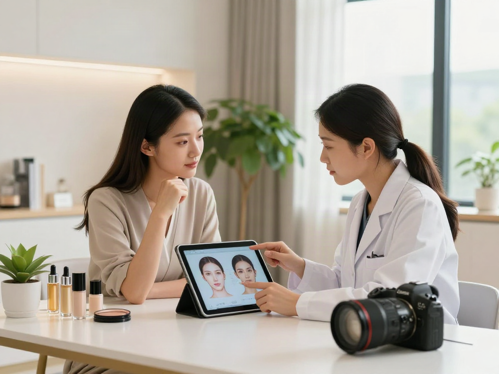ClinicEvo cheaper than QOVES consultation in modern beauty studio with skincare analysis.