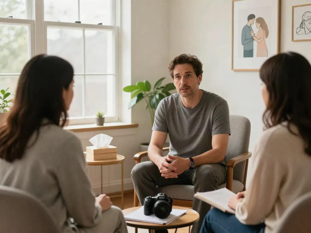 Engaging session with a relationship and attachment therapist Murfreesboro TN in a cozy therapy office.