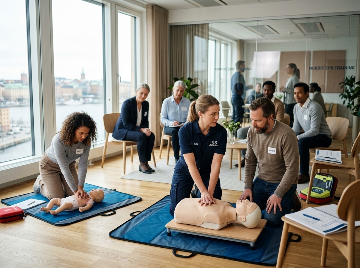 Hands-on träning i varje HLR utbildning Stockholm vi erbjuder
