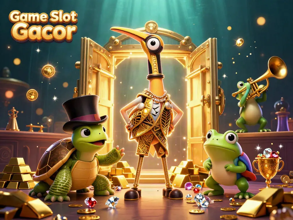 Permainan Game Slot Gacor dengan karakter 3D menarik dan efek cahaya berkilauan.