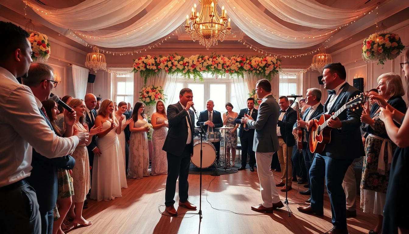 Formatie nunta entertain guests with vibrant live music at a beautiful wedding venue.