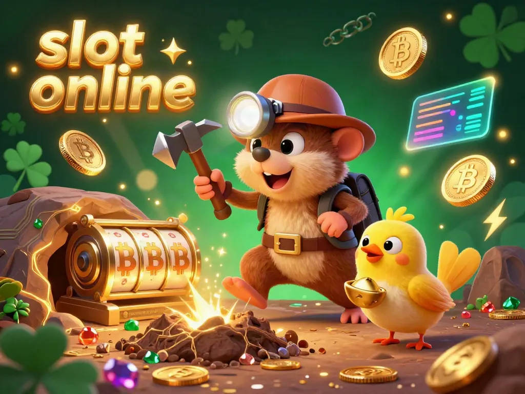 Playing exciting slot online games with vibrant 3D characters showcasing golden treasures and crypto elements.