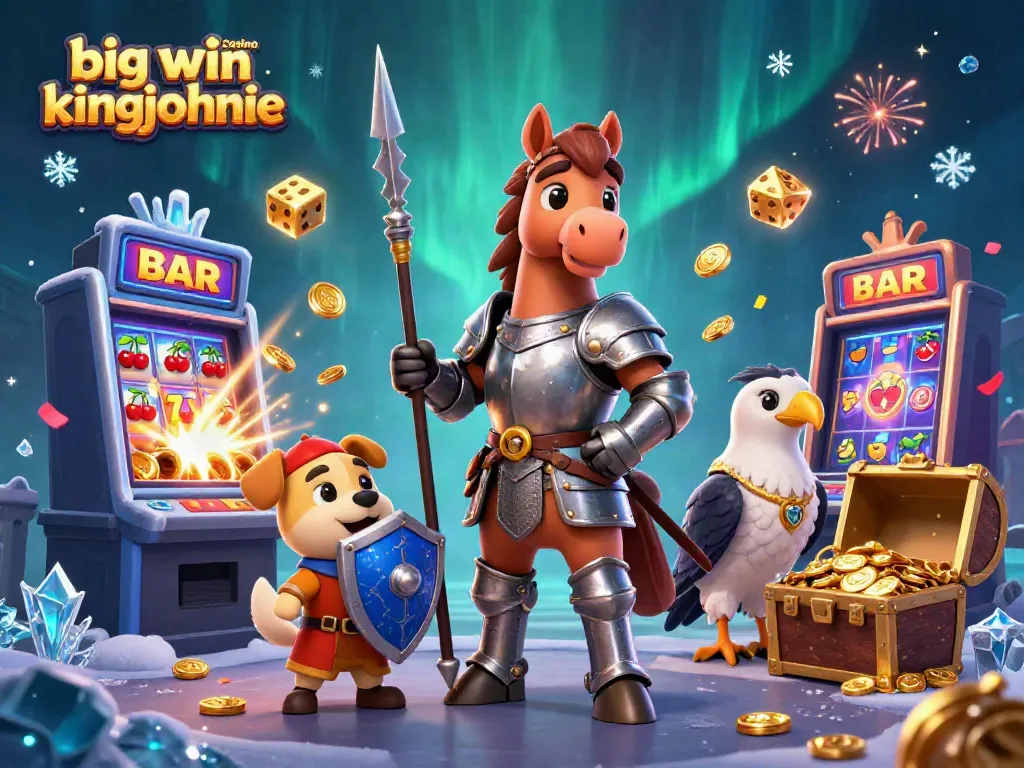 Experience thrilling gameplay with big win casino kingjohnnie, showcasing vibrant slots and joyful characters.