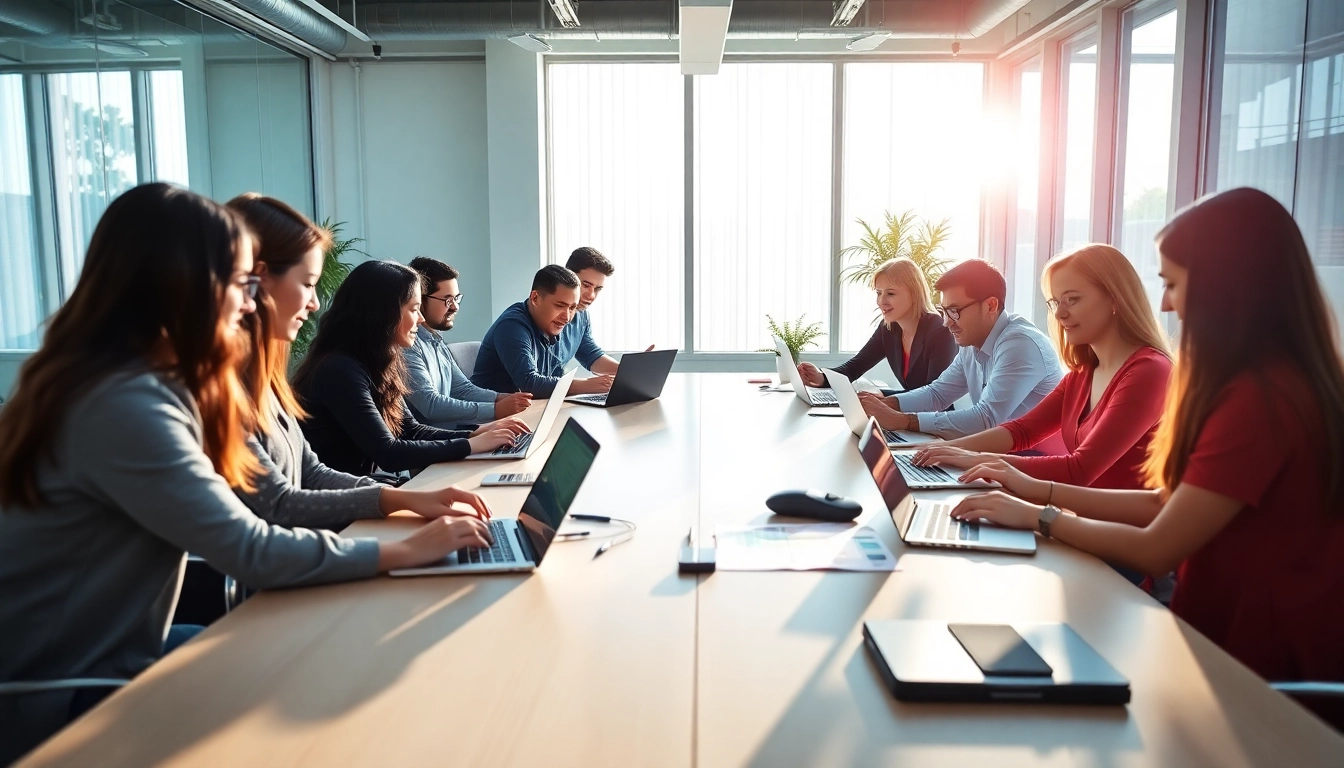 Creating engaging web design edmonton solutions with a collaborative team in a bright office.